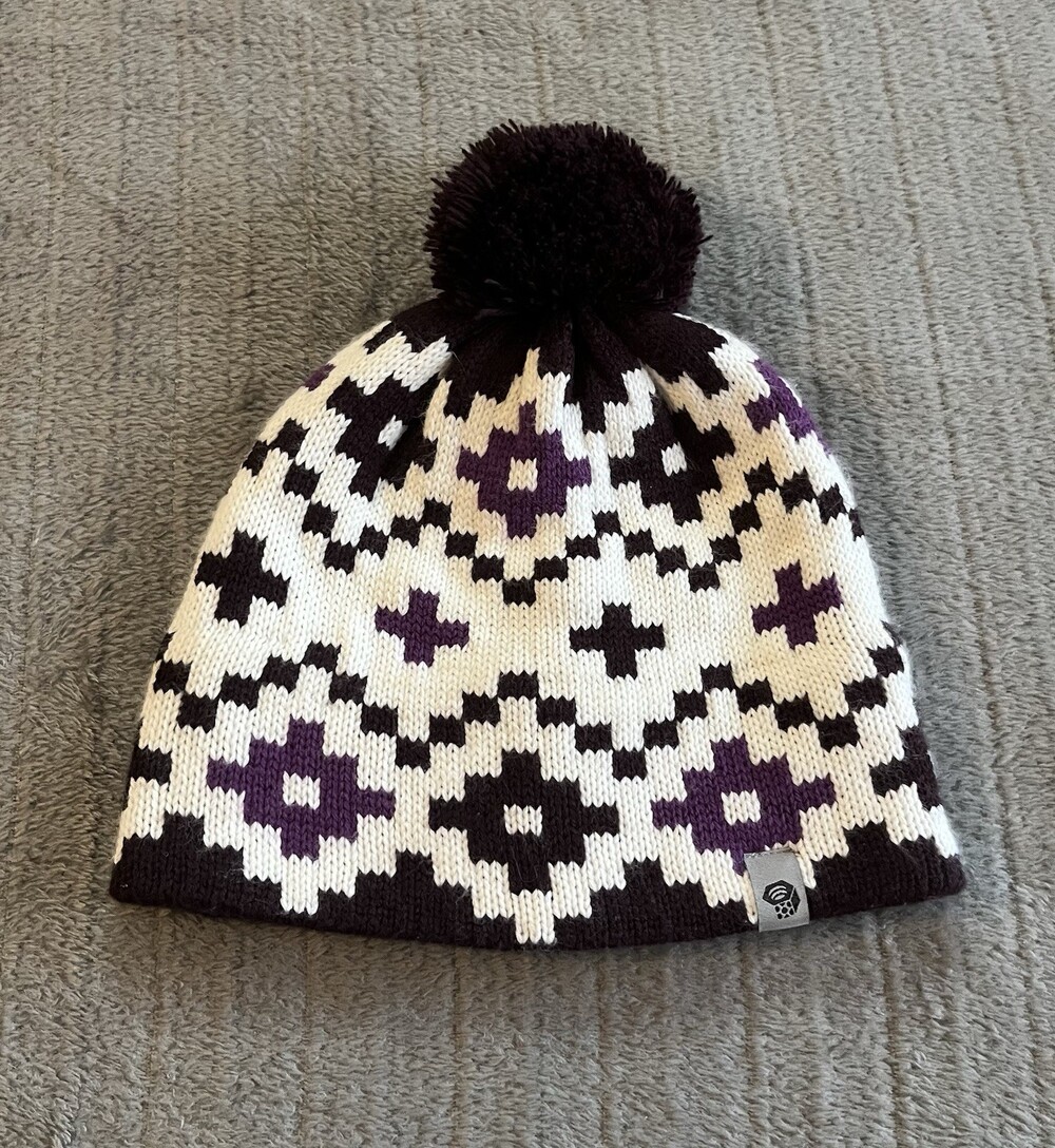 Mountain Hardwear Beanie One Size Purple White Fair Isle Pom Winter Hat